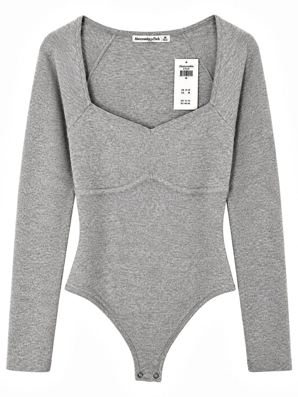Abercrombie & Fitch Womens XL Gray Knit Bodysuit Sweetheart Neck Y2K Coquette NW